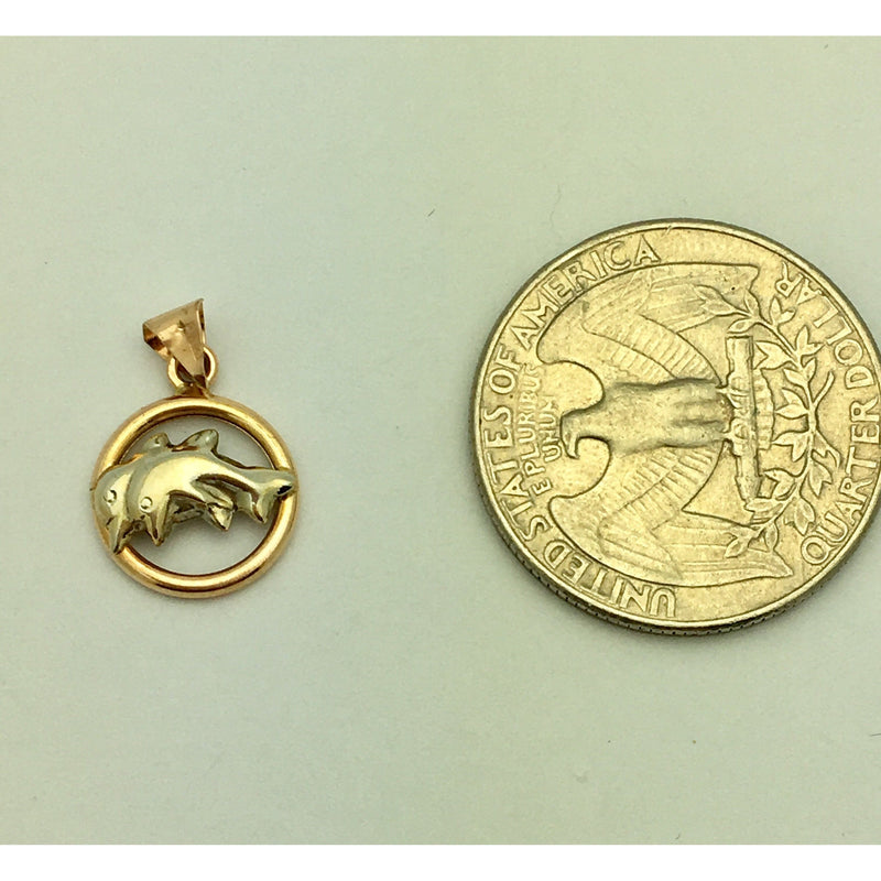 CHARJ020 14K Two Toned Gold Two Dolphins Charm