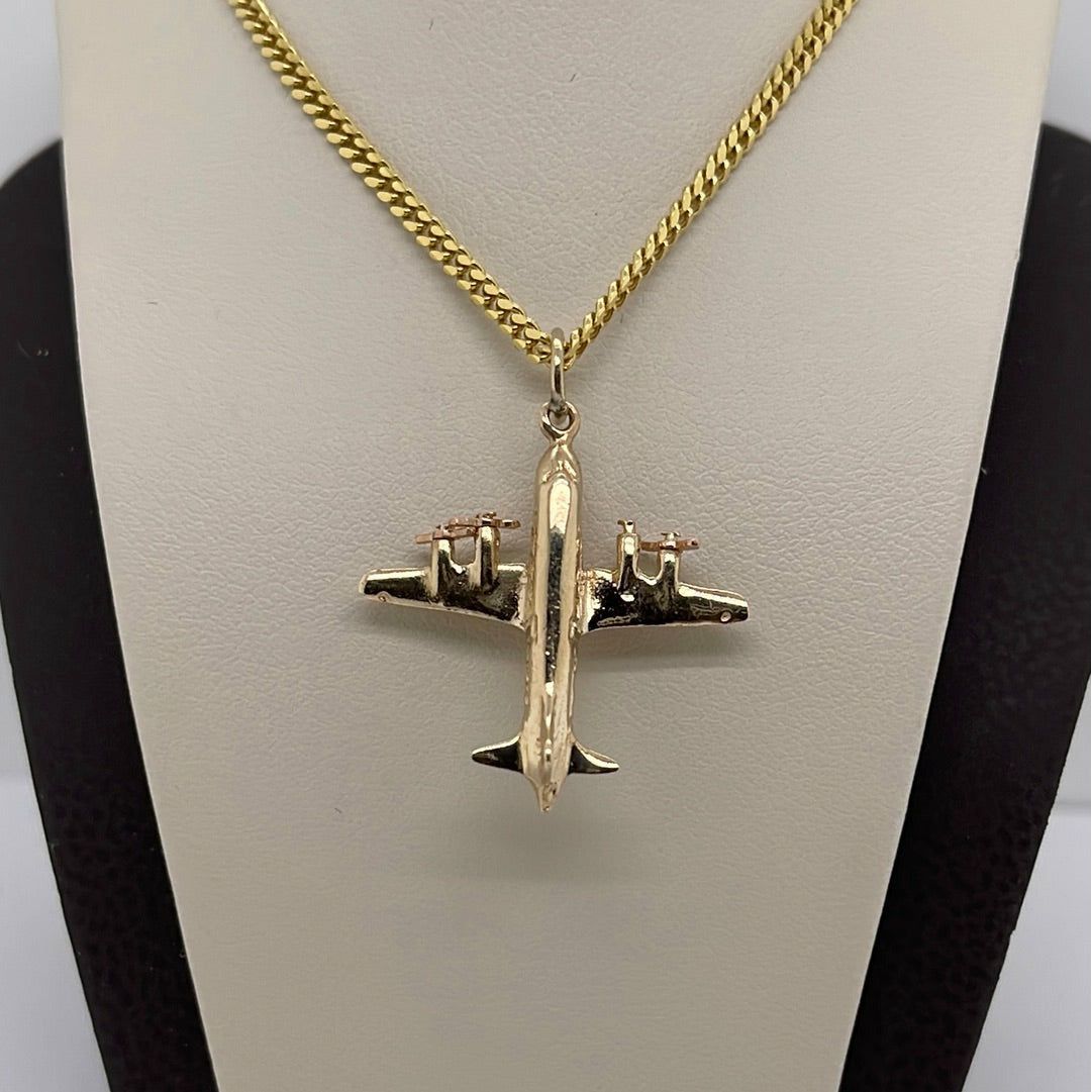 14K Yellow Gold Airplane Charm Pendant P024