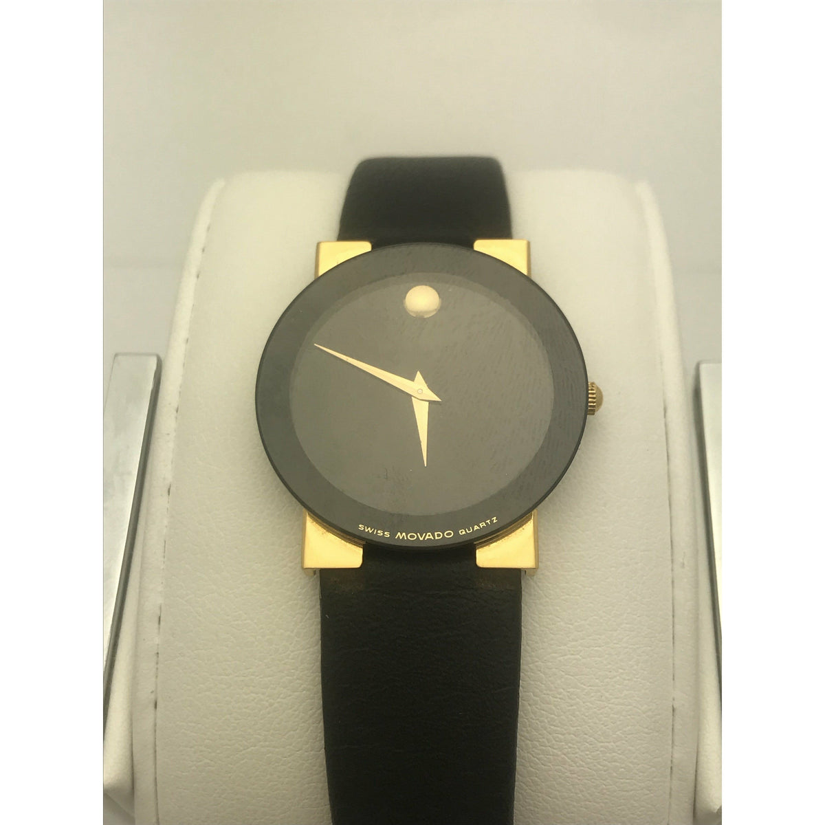 Movado Ladies Museum Black Dial Black Leather Band Watch 0603859