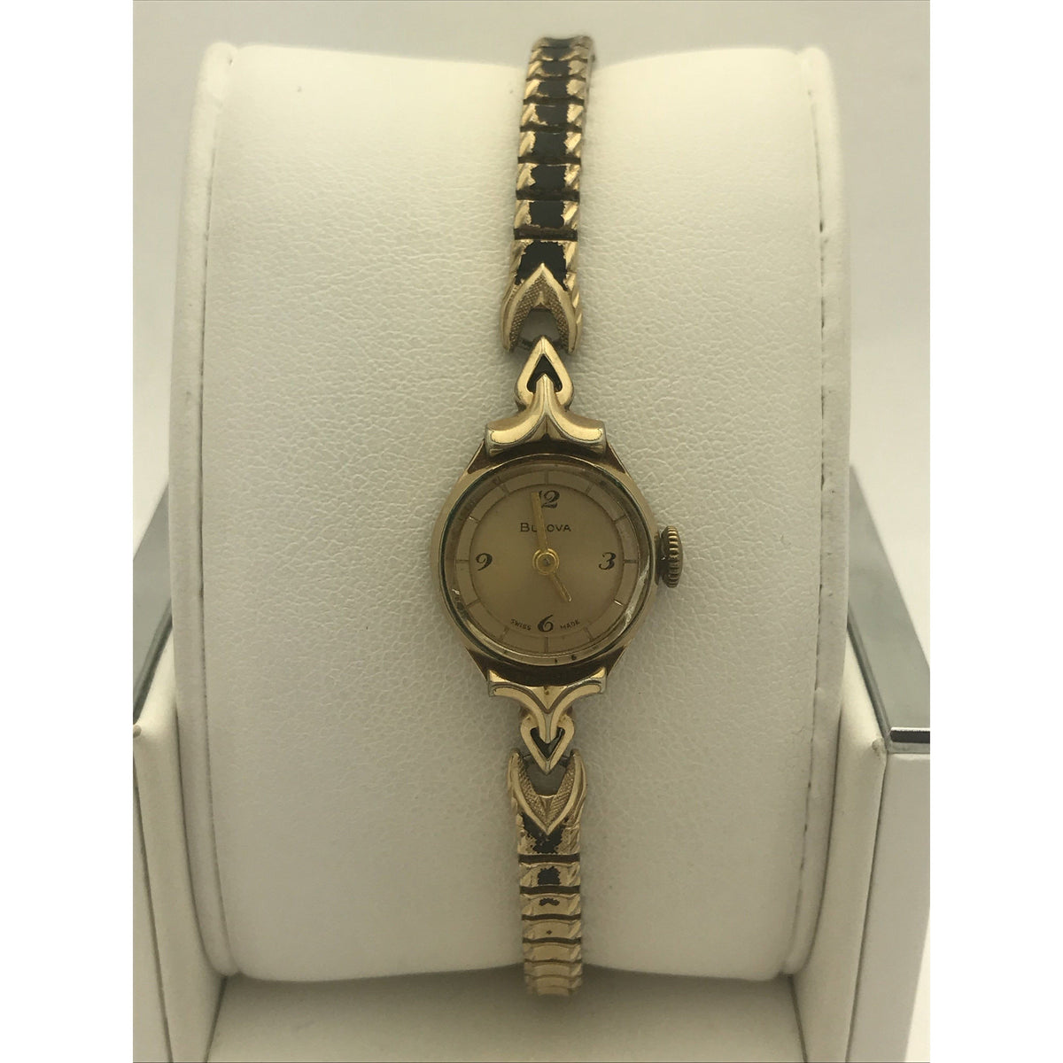 Bulova Ladies 10K RGP Bezel Stainless Steel Back Stretch Band Watch Z734948