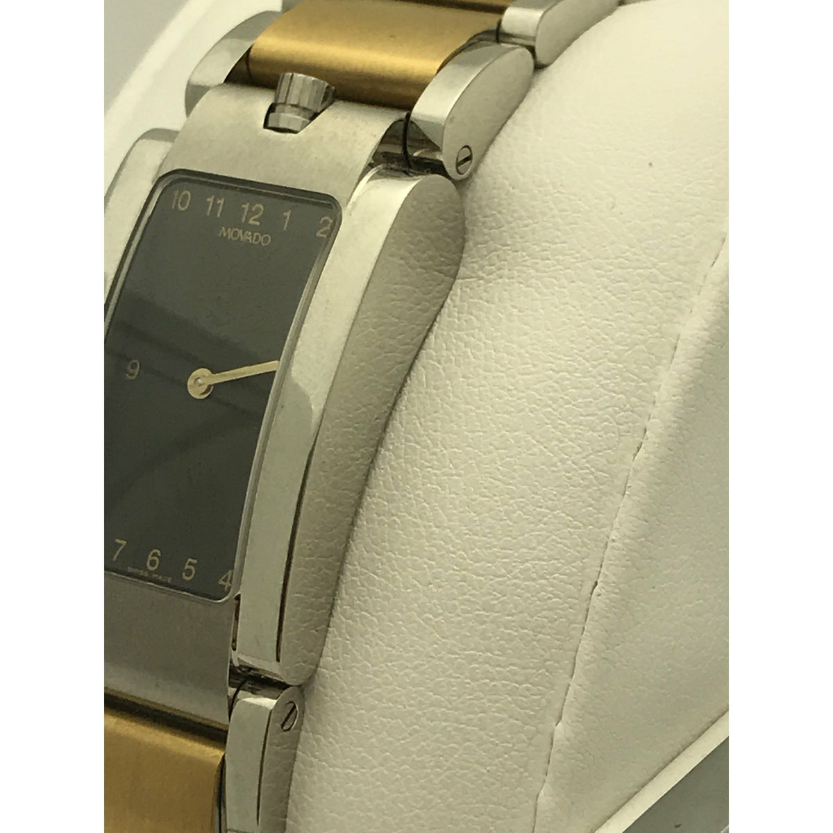 Movado Ladies Rectangle Black Dial Two Tone Stainless Steel Bracelet Watch 0604708
