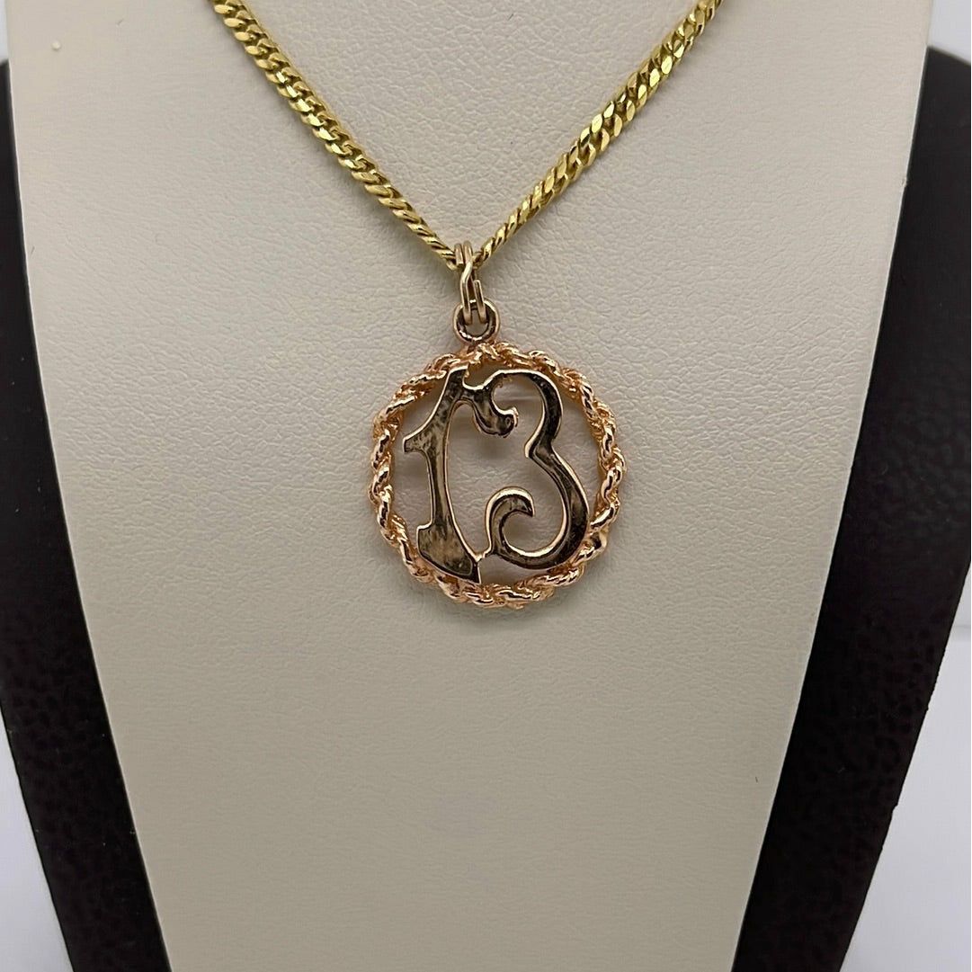 14K Rose Gold #13 Charm Pendant P023