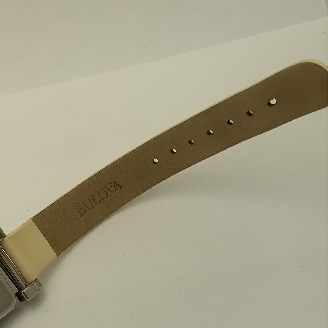 Bulova Ladies Square MOP Dial Cream Leather Strap Watch 96L47