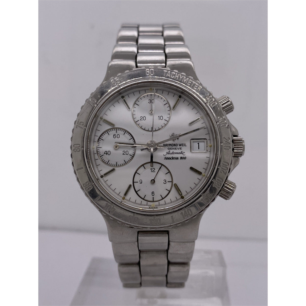 Raymond Weil Amadeus 200 Men's Automatic White Dial Silver Stainless Steel Bracelet Watch 7701A