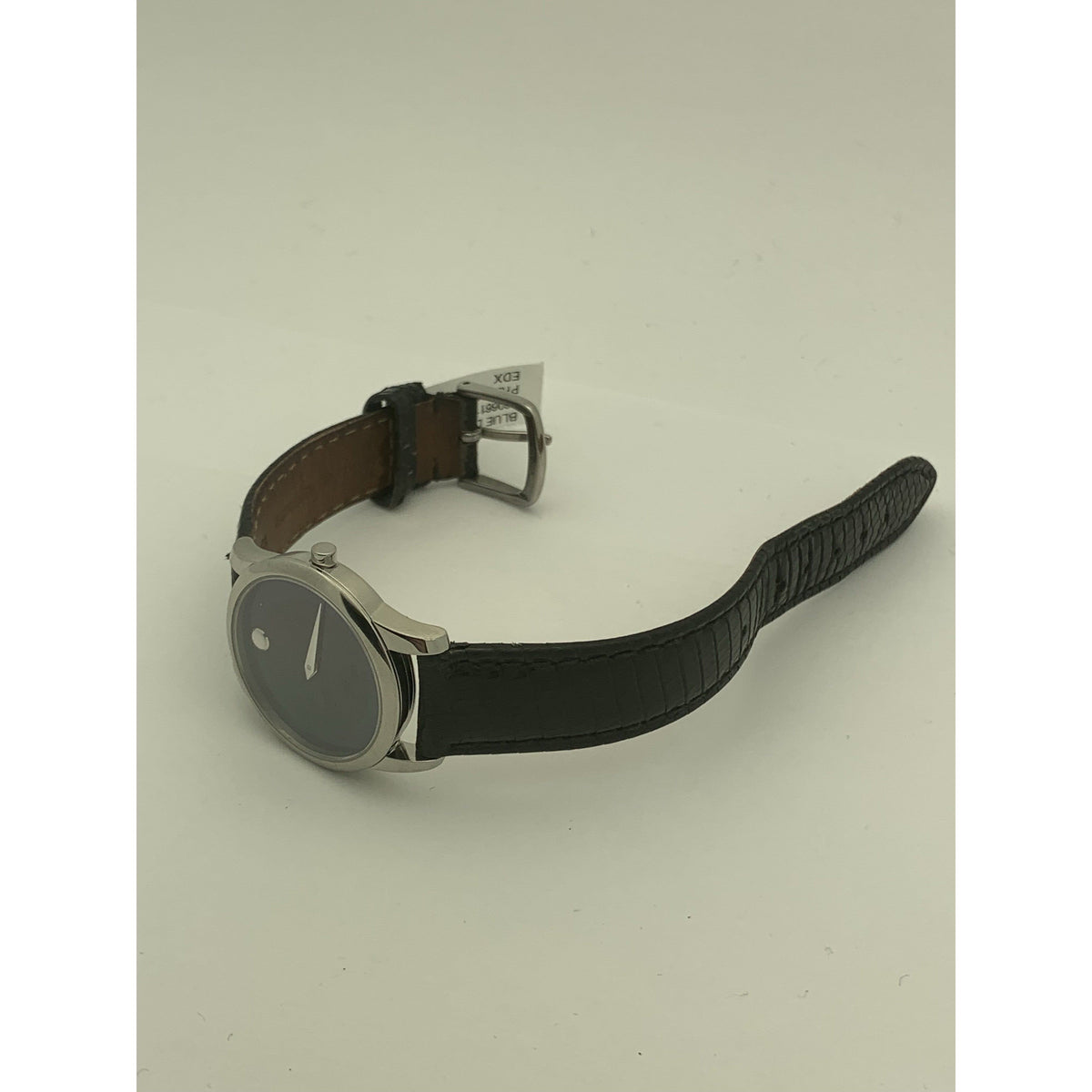 Movado Ladies Blue Museum Dial Black Leather Strap Watch 0606611