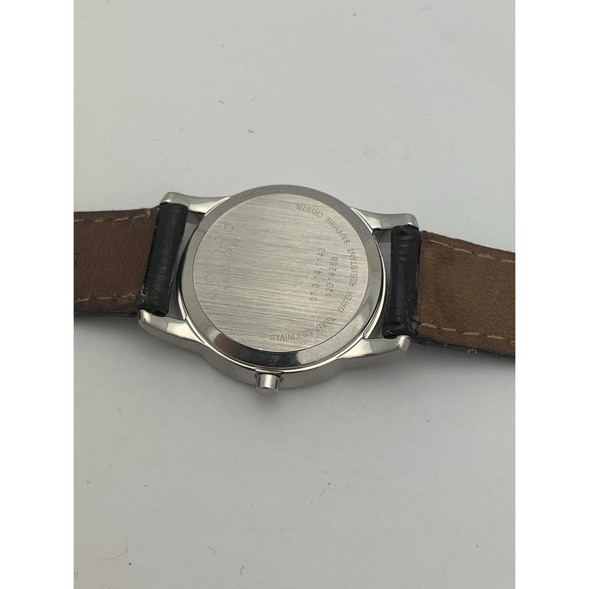 Movado Ladies Blue Museum Dial Black Leather Strap Watch 0606611