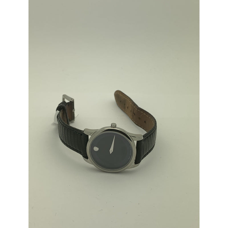 Movado Ladies Blue Museum Dial Black Leather Strap Watch 0606611
