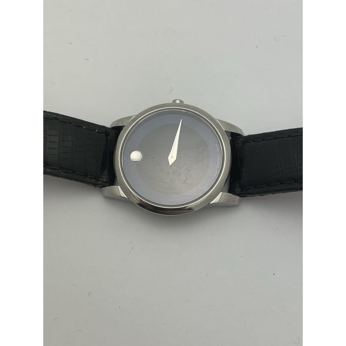 Movado Ladies Blue Museum Dial Black Leather Strap Watch 0606611