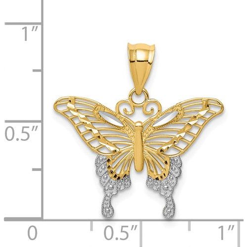 QGPK4841 14k And Rhodium Diamond-Cut Butterfly Pendant
