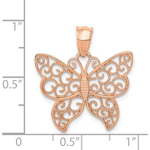 QGPK5327 14k Rose Gold Polished Filigree Butterfly Pendant