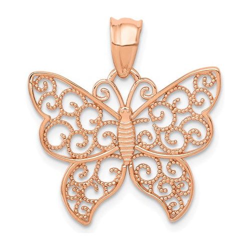 QGPK5327 14k Rose Gold Polished Filigree Butterfly Pendant