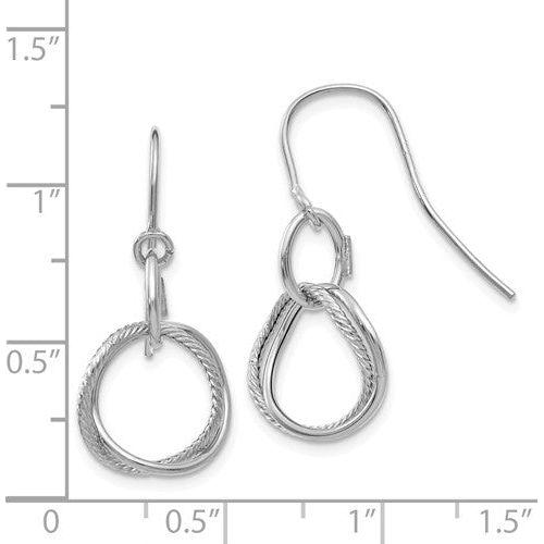 EARDDQGPRE877 14K White Gold Small Twisted Circle Shepherd Hook Earrings