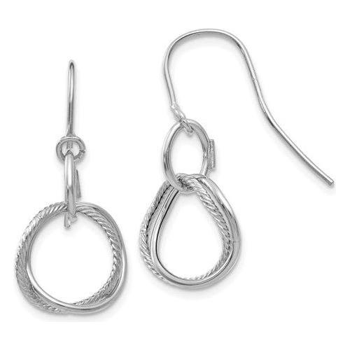 EARDDQGPRE877 14K White Gold Small Twisted Circle Shepherd Hook Earrings