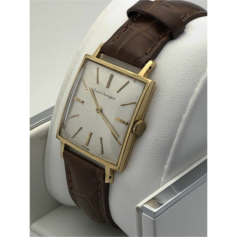 Girard Perregaux Men's 18K Gold Case Silver Dial Leather Band Watch 1308
