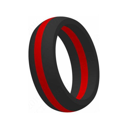 Thin Red Line Men's & Women's Silicone Rubber Wedding Band Ring 7mm