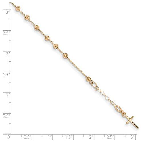 BRQGSF2508-6 14k Polished D/C Cross And Miraculous Medal .75in Ext. Bracelet