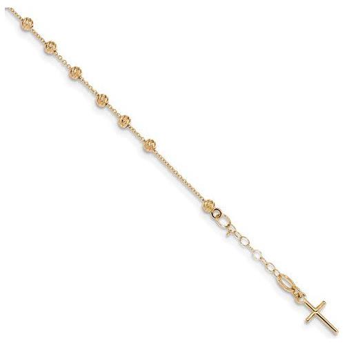 BRQGSF2508-6 14k Polished D/C Cross And Miraculous Medal .75in Ext. Bracelet