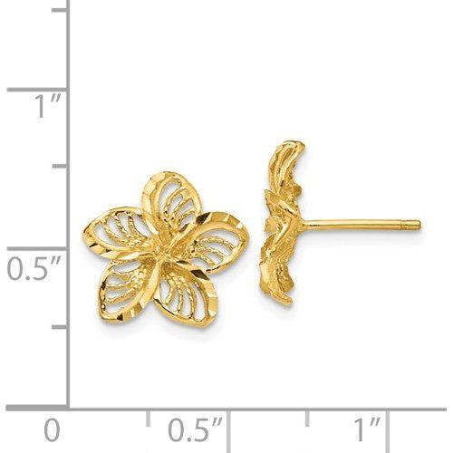EARBBQGTC731 14K Diamond-Cut Filigree Plumeria Earrings