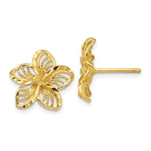 EARBBQGTC731 14K Diamond-Cut Filigree Plumeria Earrings