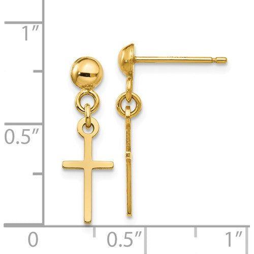 EARDDQGTC741 14k Polished Cross Dangle Post Earrings