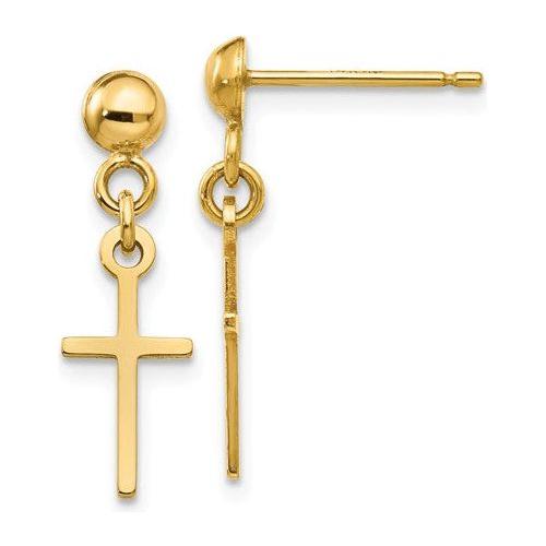EARDDQGTC741 14k Polished Cross Dangle Post Earrings
