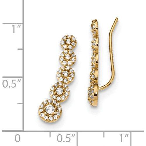 EARBBQGTC982 14k CZ Circles Polished Ear Climber Earrings