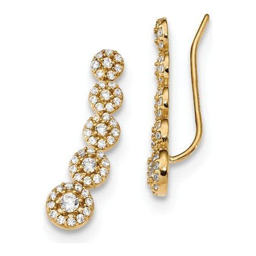 EARBBQGTC982 14k CZ Circles Polished Ear Climber Earrings