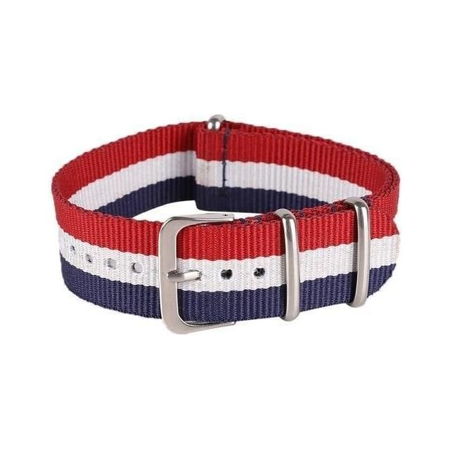 Striped Blue/Red/White 18MM Nylon Watch Strap QJ1670LWR18