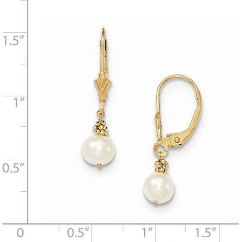 EARDDQGXF208 14K Yellow (5-6mm) Semi-Round FW Cultured Pearl Leverback Earrings