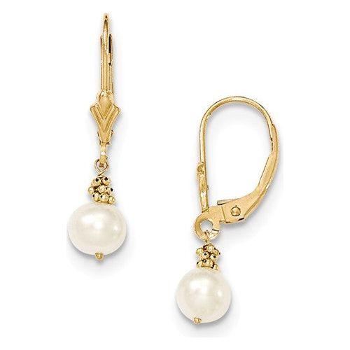 EARDDQGXF208 14K Yellow (5-6mm) Semi-Round FW Cultured Pearl Leverback Earrings