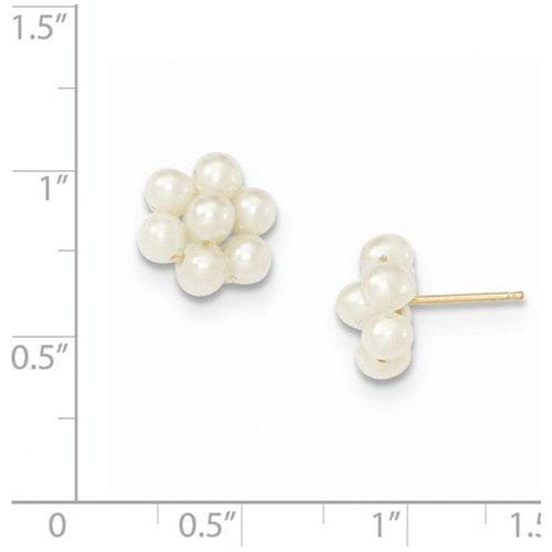 EARBBQGXF298E 14k Medium Egg White FW Cultured Pearl Flower Earrings