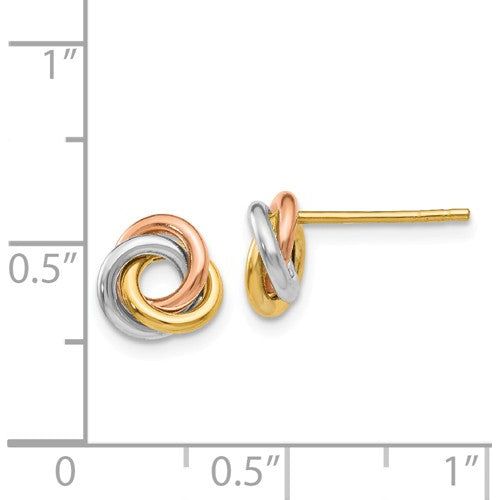 EARBBQGZ1239 14k Tri-Color Twisted Knot Post Earrings
